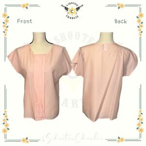 Vintage ORARE Pink Pleated Front Blouse Satin Touch Women's Size 16 Made in USA